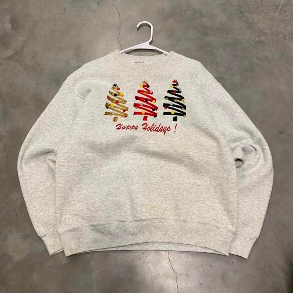 Vintage‎ y2k 90s Christmas tree happy holidays spellout crewneck sweatshirt